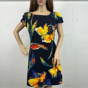 Milly Women’s Size 4 Black Blue Yellow Floral Lined Dress